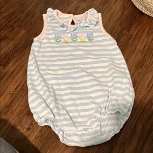 Striped Baby Romper with Floral Embroidery